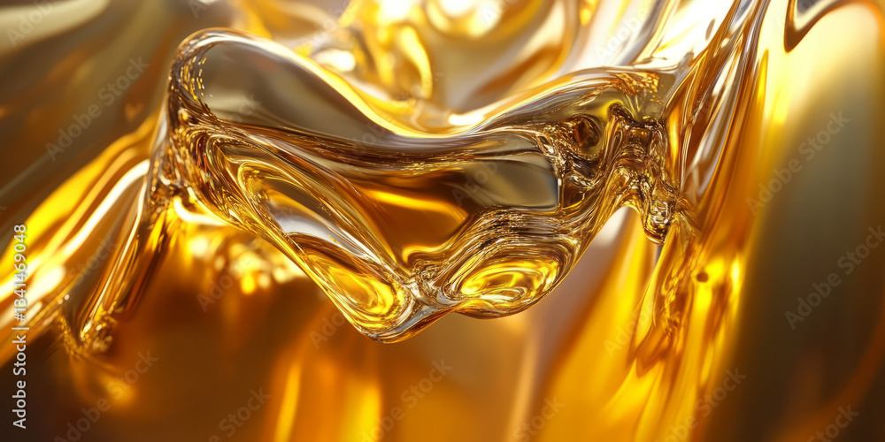 A dynamic 3D background with a cascade of colorful, iridescent liquid metal flowing in slow motion. The smooth, reflective surfaces capture the ambient light, creating a mesmerizing visual effect.