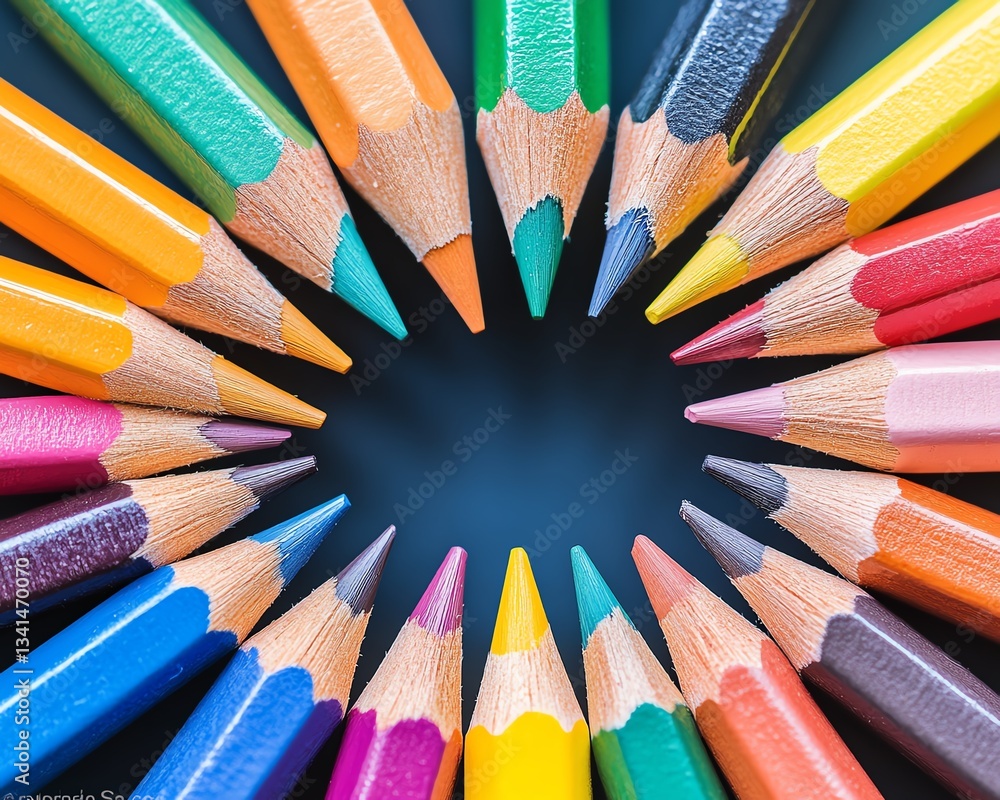 Colored figures arranged in a circle holding pencils, symbolizing diverse customer focus in sales, vibrant color palette, highdetail, modern graphic style Colored figures arranged in a circle holding pencils, symbolizing diverse customer focus in sales, vibrant color palette, highdetail, modern graphic style
