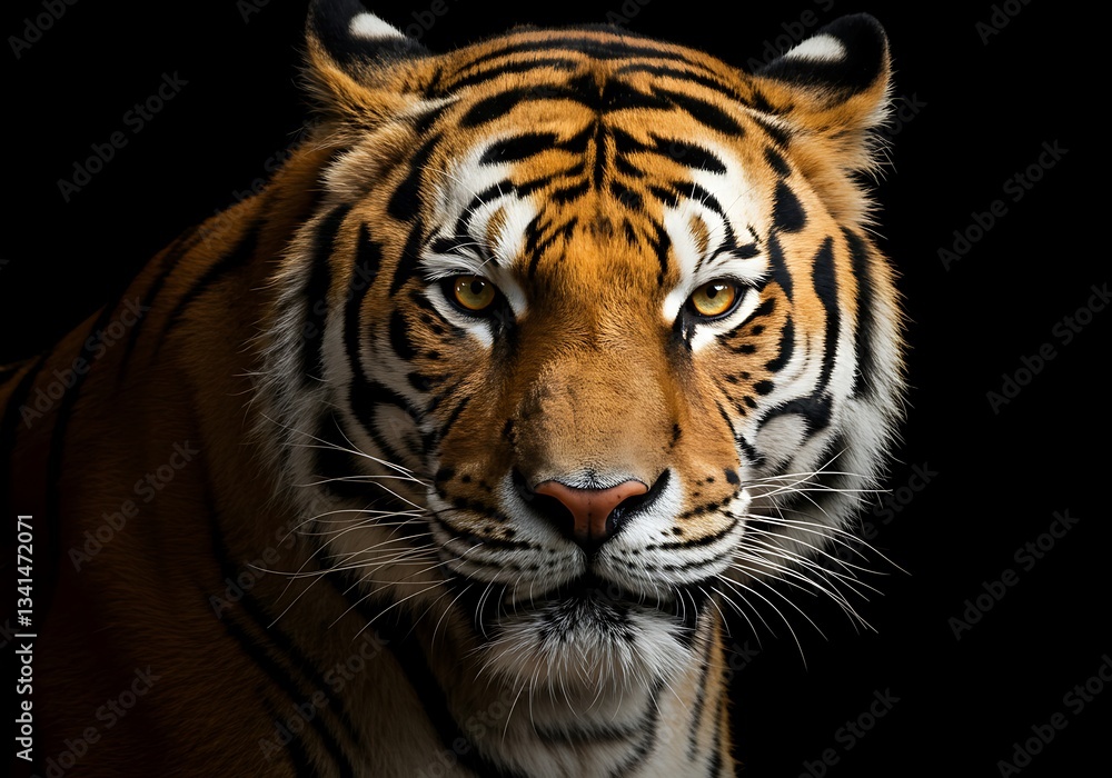 Naklejka premium Close-up of a majestic tiger against a black background. Generative Ai