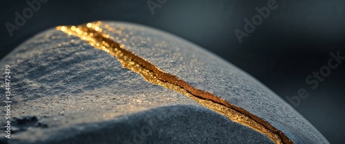 Obraz na płótnie A close up of a gray stone with a golden crack. w salonie