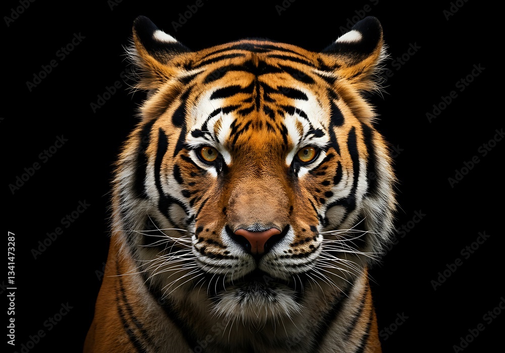 Close-up of a majestic tiger against a black background. Generative Ai Close-up of a majestic tiger against a black background. Generative Ai