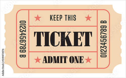 Retro ticket vector template. Concert, party or festival ticket design template. Vector illustration.