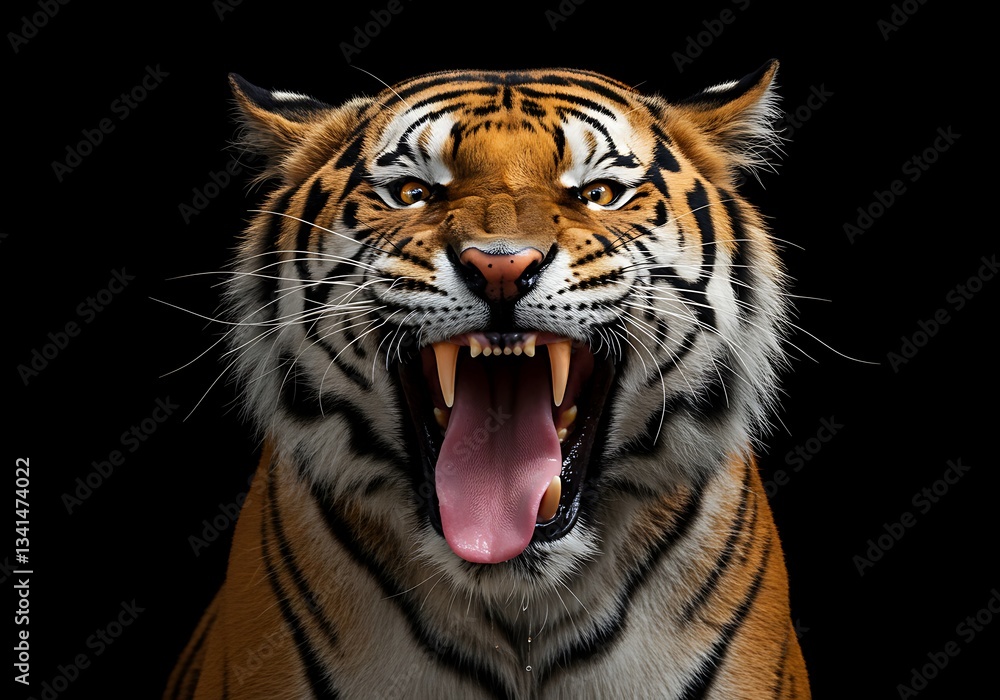 Naklejka premium Fierce Tiger Portrait Against Black Background. Generative Ai