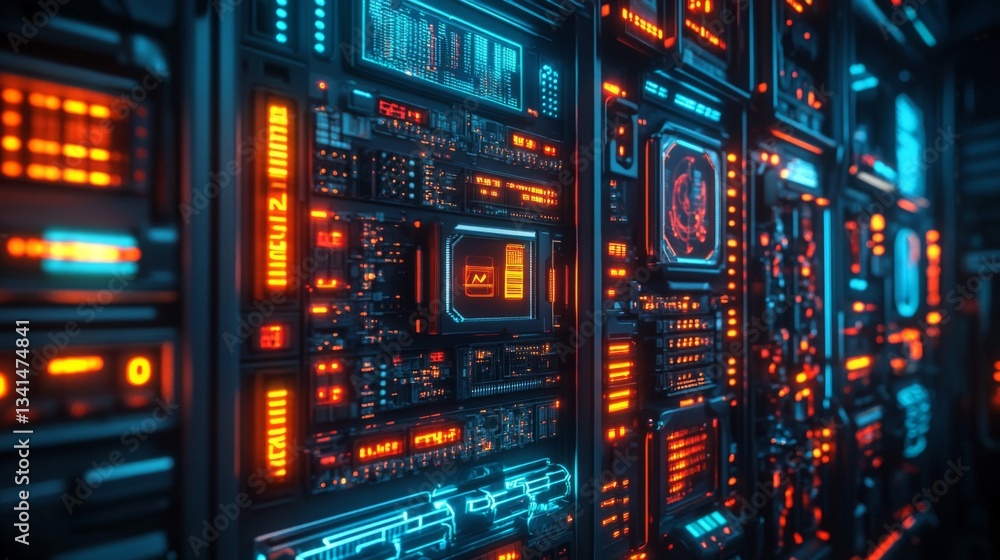 Futuristic Digital Interface with Glowing Orange and Blue Lights Futuristic Digital Interface with Glowing Orange and Blue Lights
