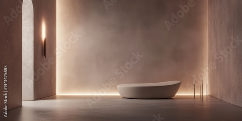 A minimalist 3D background featuring a smooth, curved concrete wall with soft ambient lighting. The elegant simplicity and neutral tones make it perfect for modern branding, presentations, or product