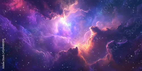 A cosmic 3D background showcasing a deep-space nebula filled with swirling clouds of colorful gases and twinkling stars. The vast, galactic scene conveys mystery and infinite possibilities.