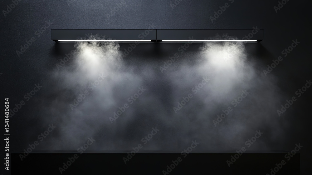 Obraz premium Modern Kitchen Range Hood with Steam Rising Beneath Bright Lights