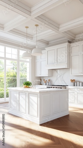 Sunlit White Kitchen Island Interior Design