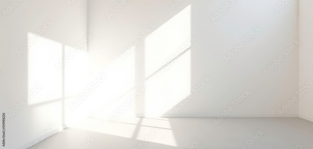 Crisp white walls bathed in warm sunlight, stark shadows accentuate minimalist design, interior design, room Crisp white walls bathed in warm sunlight, stark shadows accentuate minimalist design, interior design, room