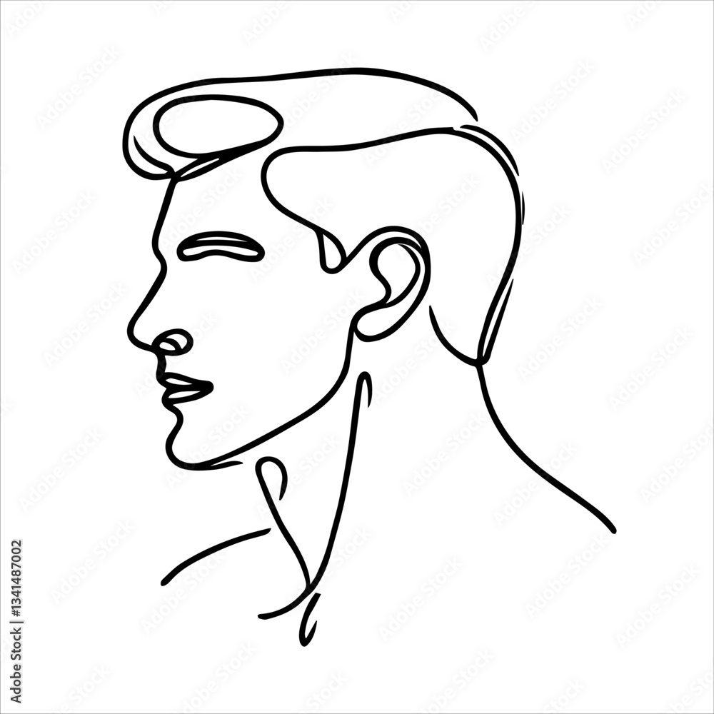 A continuous one-line drawing of a man's profile view, minimalist vector illustration. A continuous one-line drawing of a man's profile view, minimalist vector illustration.