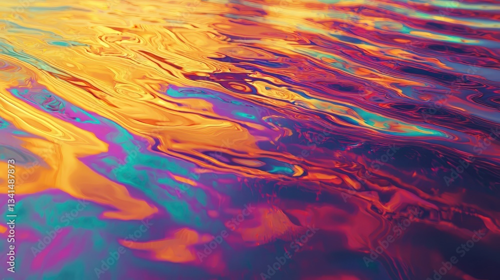 oil slick shimmering on water surface oil slick shimmering on water surface