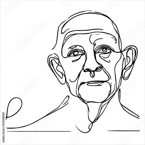 minimalistic continuous one-line drawing of a woman's old man's face, inspired by elegant and artistic line art.