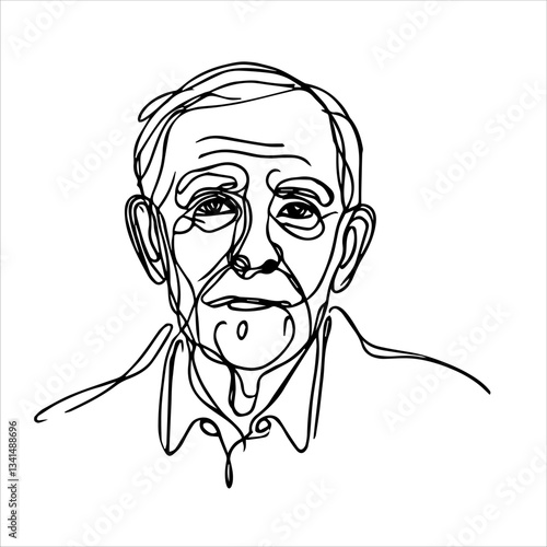 minimalistic continuous one-line drawing of a woman's old man's face, inspired by elegant and artistic line art.