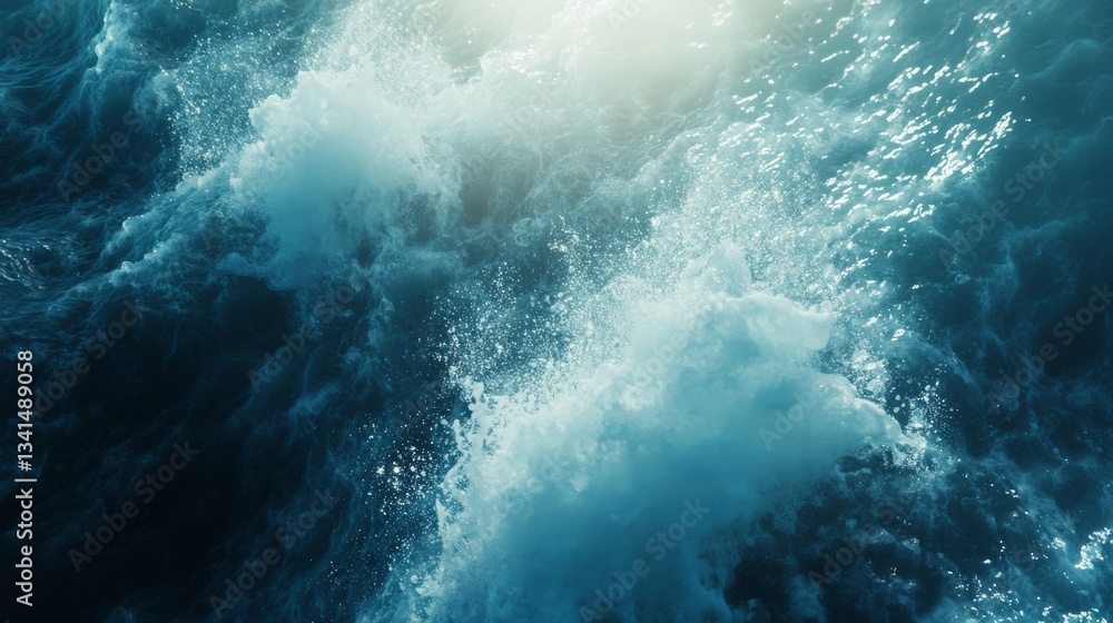 Fototapeta premium Powerful Ocean Wave Crashing with Sunlight Glow