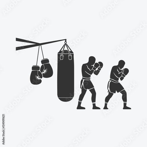 Boxing Gear and Fighter Stance Silhouette Vector
