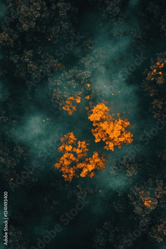 Wallpaper Mural An aerial view of a wildfire, with burning trees surrounded by thick smoke. The image reflects the environmental crisis caused by global warming. Torontodigital.ca