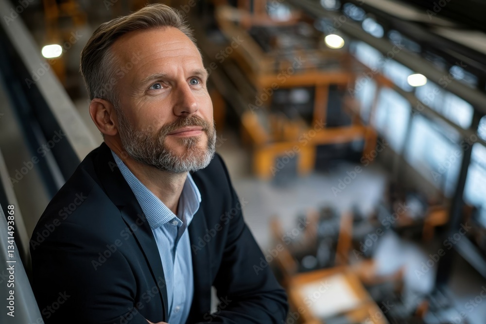 A stylishly dressed man gazes upward in an industrial setting, contemplating future projects, growth opportunities, and the interplay between technology and human effort. A stylishly dressed man gazes upward in an industrial setting, contemplating future projects, growth opportunities, and the interplay between technology and human effort.