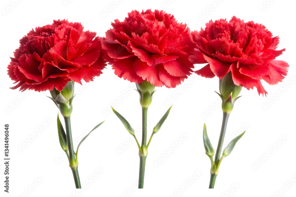 Red Carnations A Trio of Elegance isolated on transparent background Red Carnations A Trio of Elegance isolated on transparent background