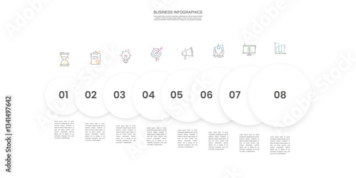 Engaging Eight-Step Infographic with Colorful Circles - Vector Template File for Presentations and Reports