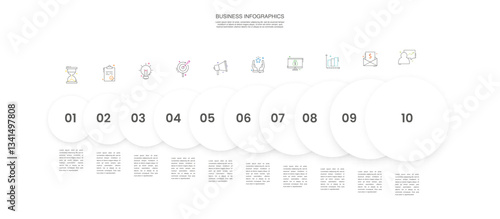 Engaging 10-Step Infographic with Colorful Circles - Vector Template File for Presentations and Reports