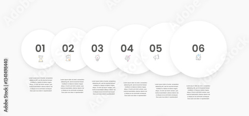 Circle vector infographic template with 6 steps and options for annual reports, presentations, advertising, chart. Modern business illustration.