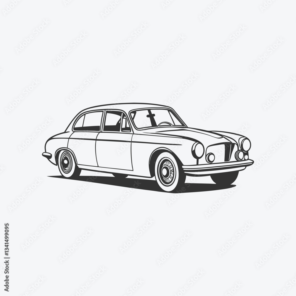 Obraz premium Old Classic Car Silhouette Illustration
