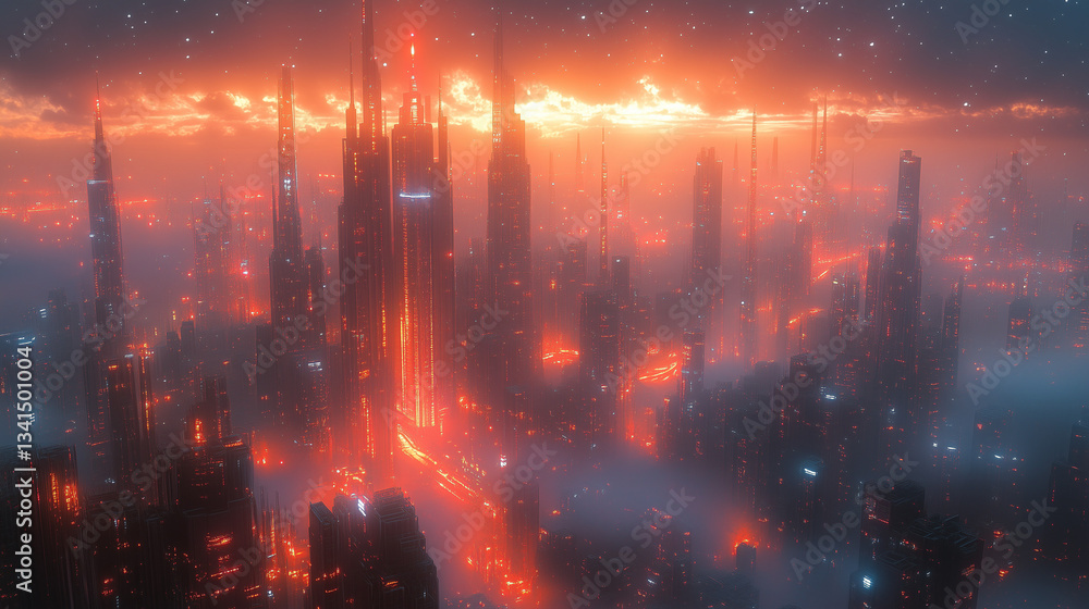 Obraz premium AI generated content “Cyber Dreams: Visions of Neon Cities, Digital Serenity, and Futuristic Realms”