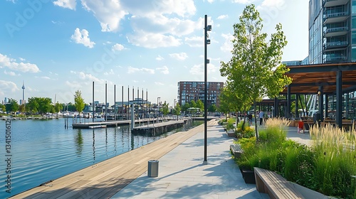 Fototapeta Naklejka Na Ścianę i Meble -  A city park with a lake and a walkway