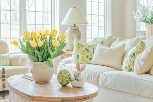 bright and airy living room with spring decore