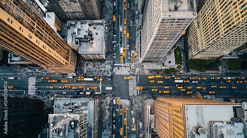 A city street view with a crosswalk and a large number of cars and people