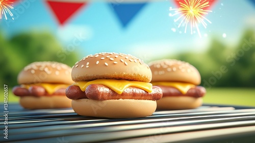 Grilled Hot Dog Sliders with Cheese on a BBQ Grill