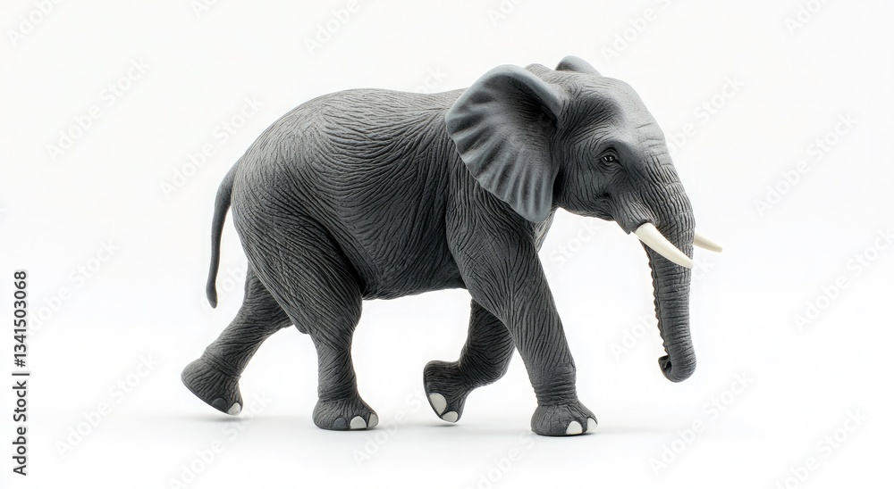 Naklejka premium Detailed Gray Elephant Figurine Against White Background