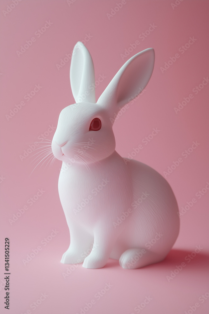 Fototapeta premium 3D white rabbit isolated on a solid color background