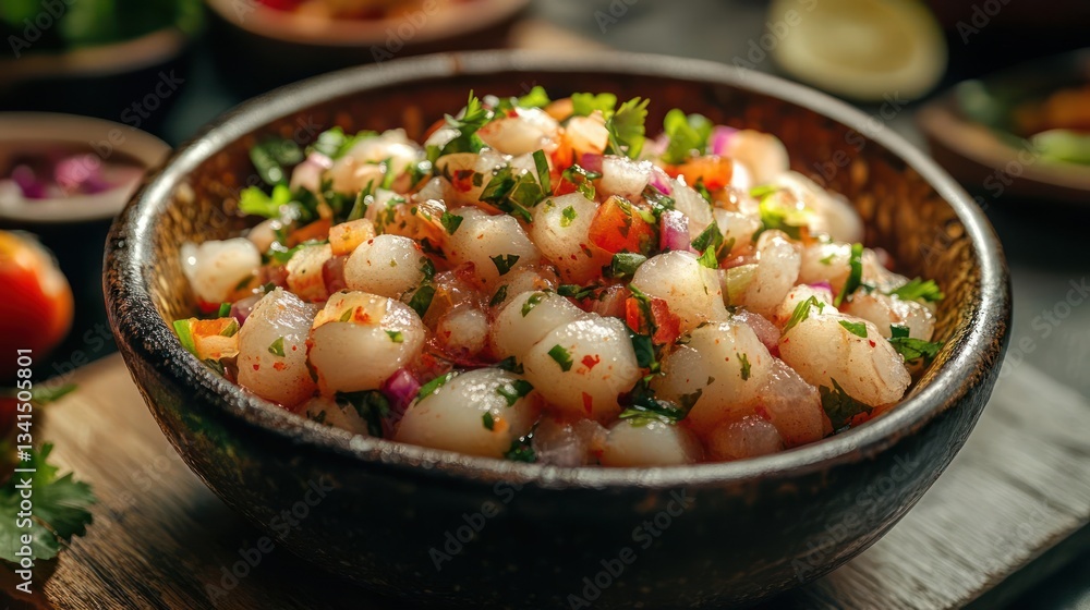 a bowl of shrimp salad with herbs a bowl of shrimp salad with herbs