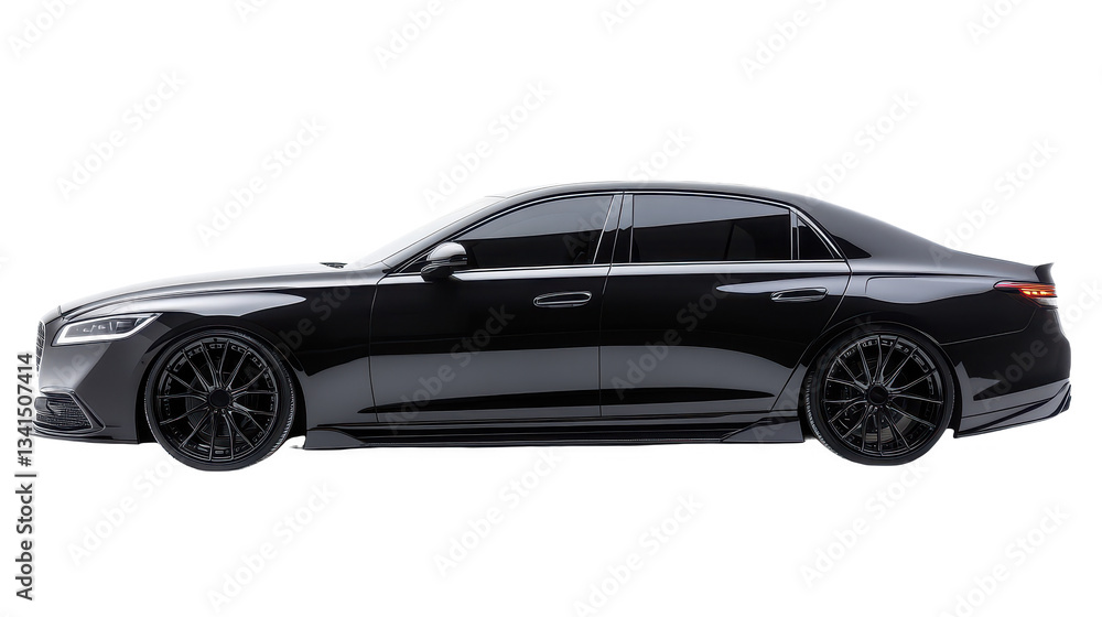 Fototapeta premium Sleek Black Sedan: A Vision of Automotive Elegance and High-Performance Design, Showcasing Modern Style, Speed, and Luxury on the Road