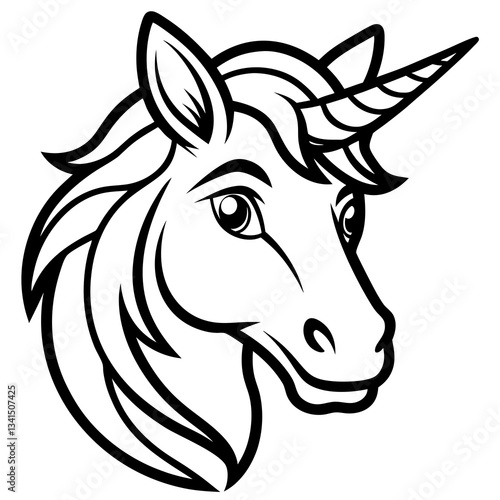 a majestic unicorn head illustration with a single horn. The unicorn embodies a sense of wonder, charm, and enchantment, creating a captivating appeal