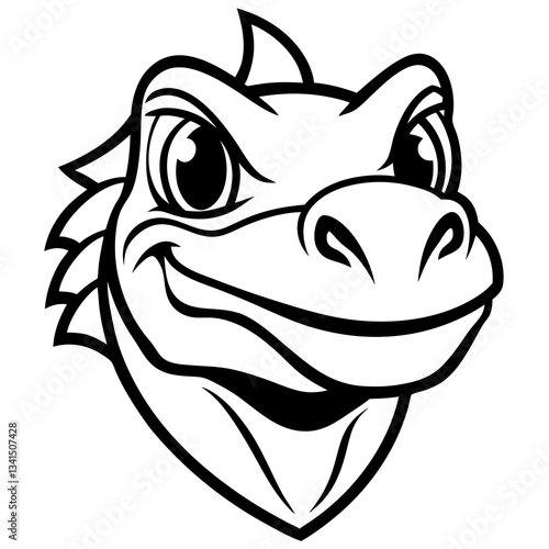 Cute cartoon iguana head, smiling happily. This illustration features a friendly, approachable reptile mascot.