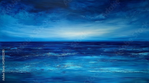 Infinite oceanic gradient, dark blue hues melting into lighter aquamarine, capturing the essence of deep water. No horizon or land