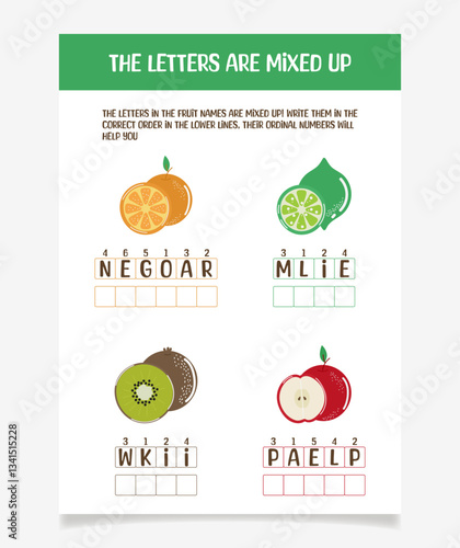 The letters are mixed up. A page with a task for children to test their attentiveness.