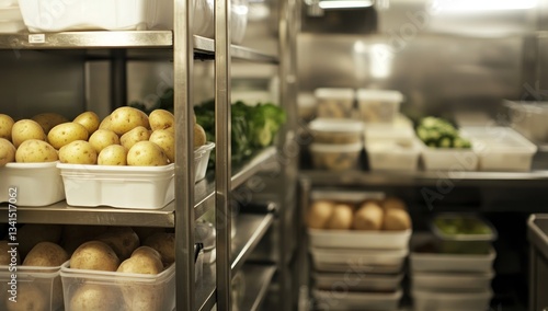 Fototapeta Naklejka Na Ścianę i Meble -  Restaurant Kitchen's Organized Vegetable Storage