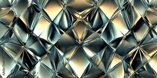 Obraz na płótnie A geometric 3D background with a complex pattern of interlocking, metallic diamonds reflecting ambient light. The precise symmetry and polished surfaces create a sleek and modern visual. w salonie