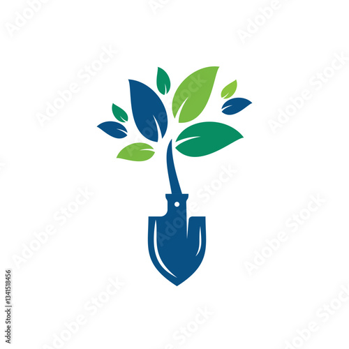 Shovel tree vector logo design. Green garden environment logo design template.