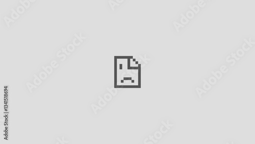 Broken or missing file icon with sad face. Symbol of technical issue, data loss, system failure. Used as placeholder when content is unavailable. Vector illustration.