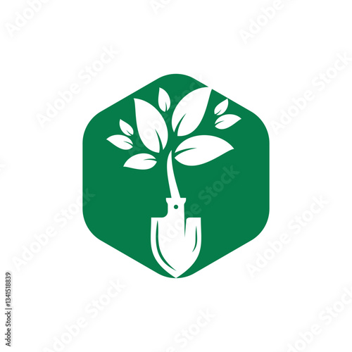 Shovel tree vector logo design. Green garden environment logo design template.