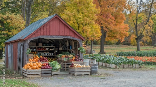 A farm stand selling freshly harvested fall vegetables