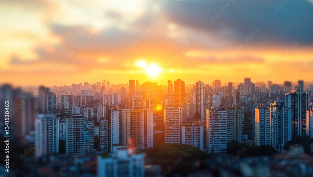 Fototapeta premium Golden Sunset Over Urban Skyline