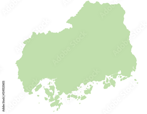 広島県　地図　黄緑　イラスト