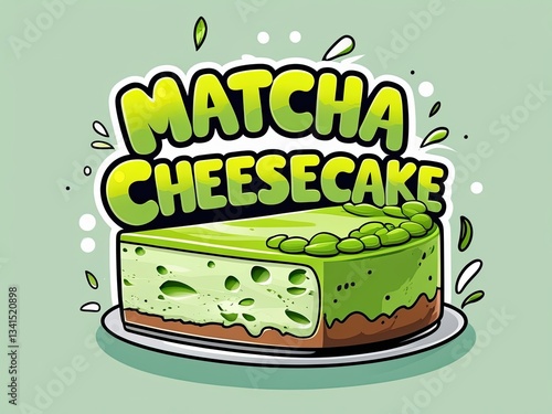 Matcha Cheesecake Illustration with Creative Typography