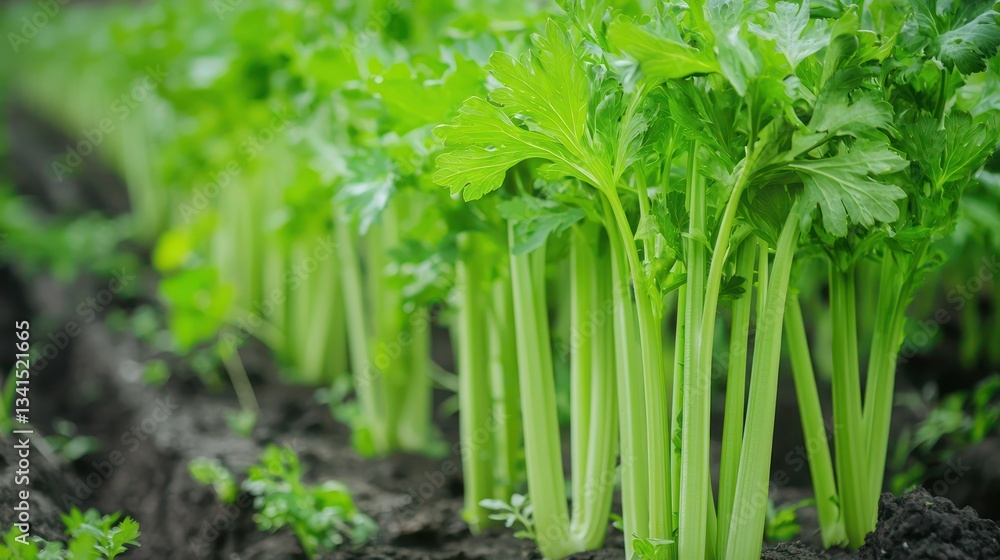 Obraz premium A farmer inspecting celery plants in a plantation