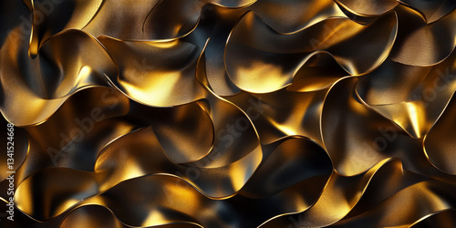 Obraz na płótnie A luxurious 3D background with a pattern of interwoven golden ribbons forming an intricate, abstract design. The polished metallic textures catch the ambient light, creating a rich and elegant visual w salonie
